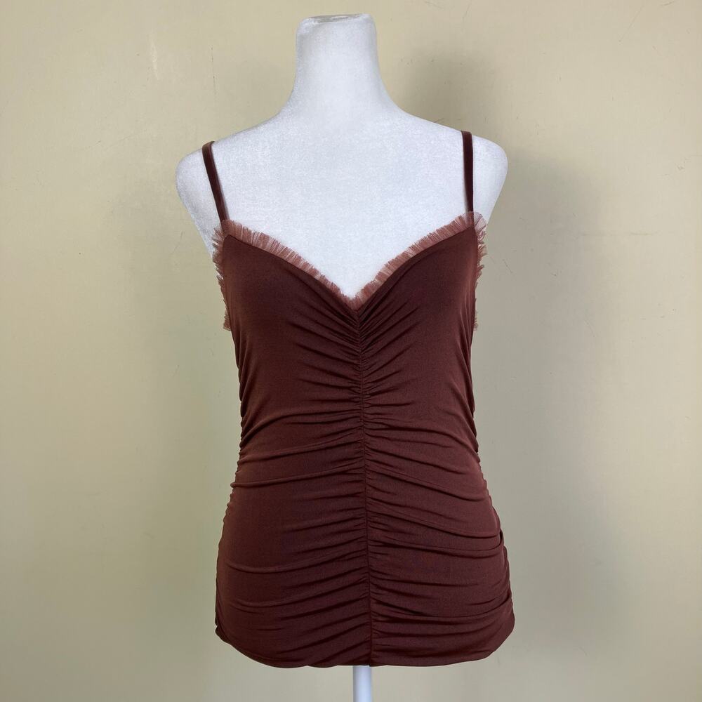 Lida Baday Sz M Vtg Y2K Balletcore Ruched Fitted Tank Top with Velvet Straps
